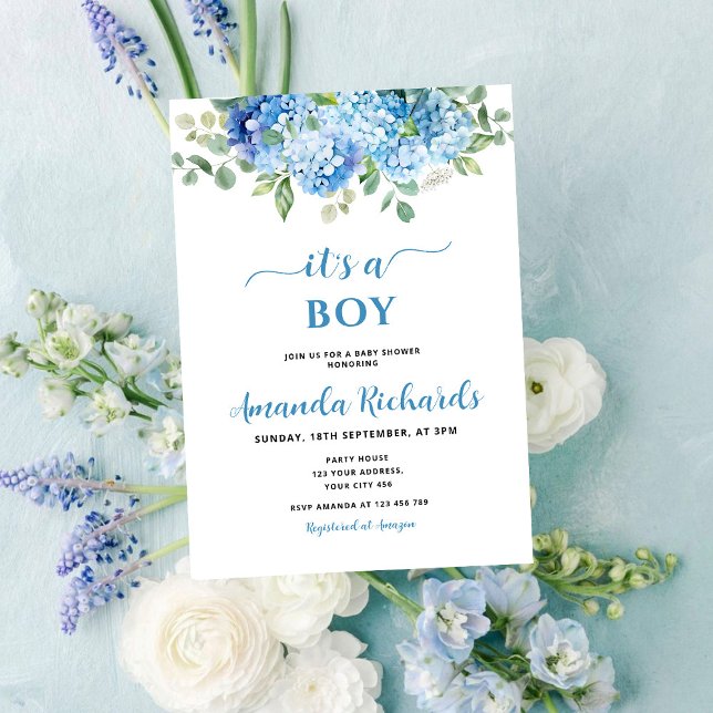 Invitación Hidrangea azul Es un niño Baby Shower (Subido por el creador)