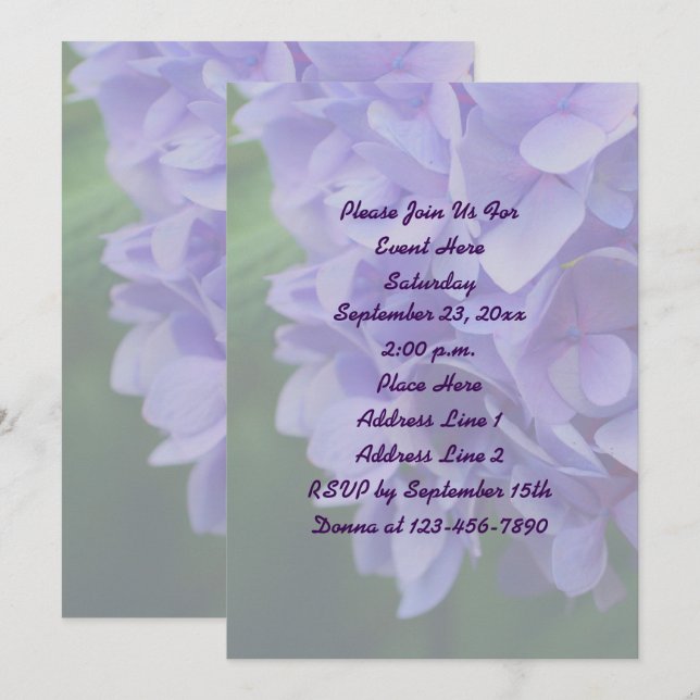 Invitación Hidrangea Azul Fiesta floral (Anverso / Reverso)
