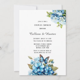 Invitación Hidrangea Azul Floral Mariposa Parejas Ducha