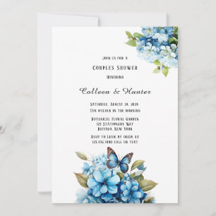 Invitación Hidrangea Azul Floral Mariposa Parejas Ducha