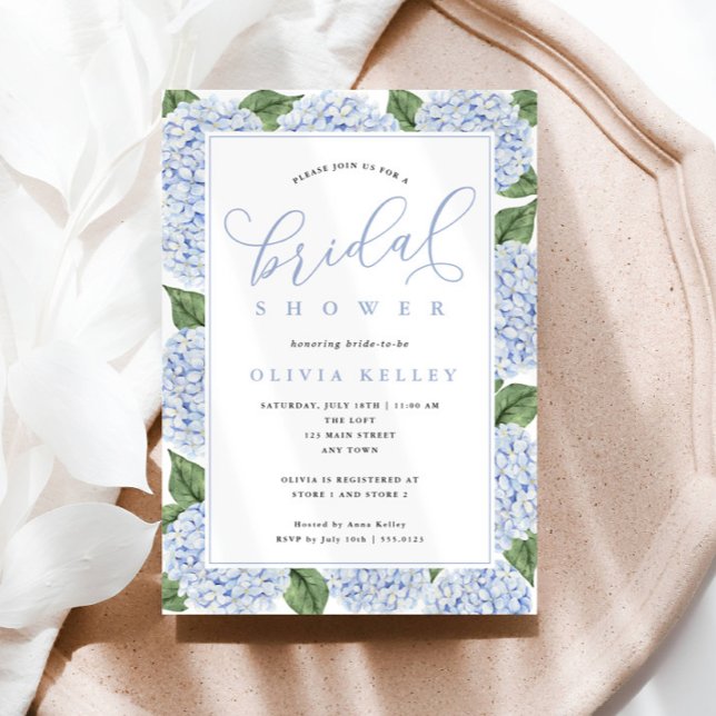Invitación Hidrangea Azul Flores Caligrafía Ducha Bridal (Subido por el creador)