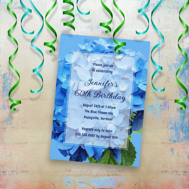 Invitación Hidrangea Azul Flores Cumpleaños Para Ella (Subido por el creador)