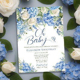Invitación Hidrangea Azul Flores Rosas Blancas Oh Baby Shower
