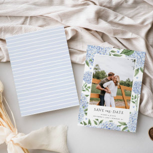 Invitación Hidrangea azul foto enmarcada Guardar la fecha
