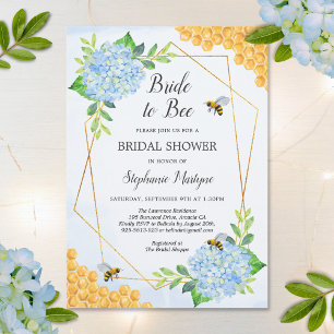 Invitación Hidrangea azul geométrica Honey Bee Bridal Shower