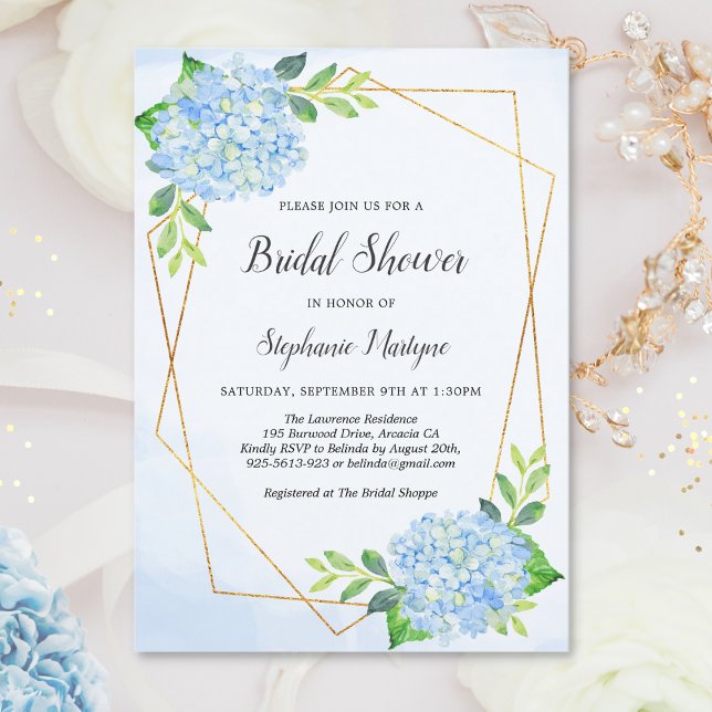 Invitación Hidrangea azul geométrica moderna ducha de novia (Subido por el creador)