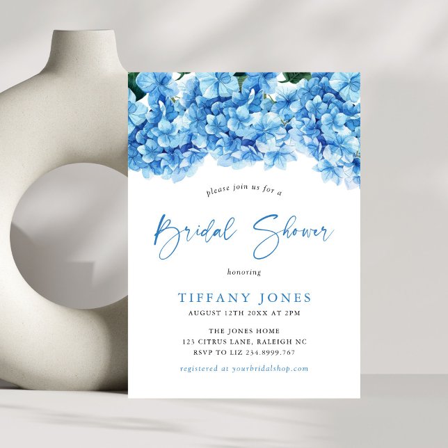 Invitación Hidrangea Azul Moderna Ducha Marítima Floral (Subido por el creador)