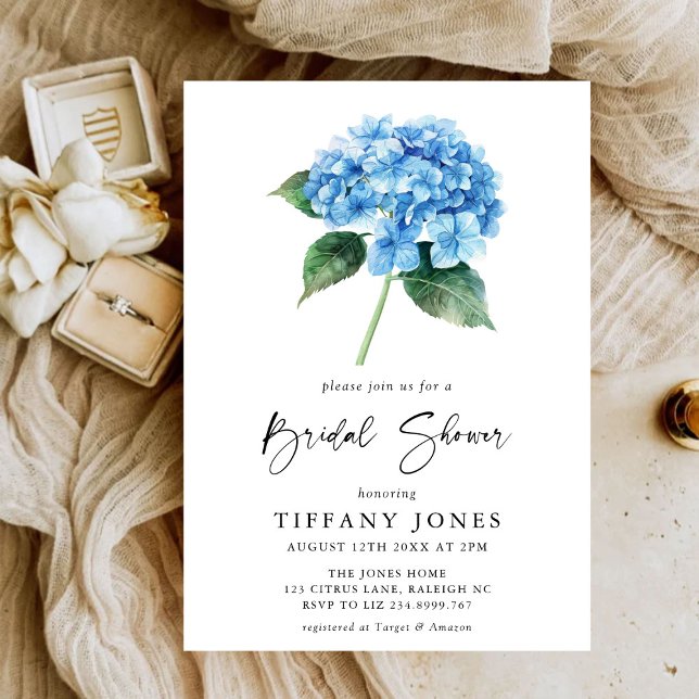 Invitación Hidrangea Azul Moderna Ducha Marítima Floral (Subido por el creador)