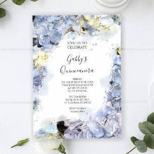 Invitación Hidrangea azul pálido acuarela Quinceanera Fiesta