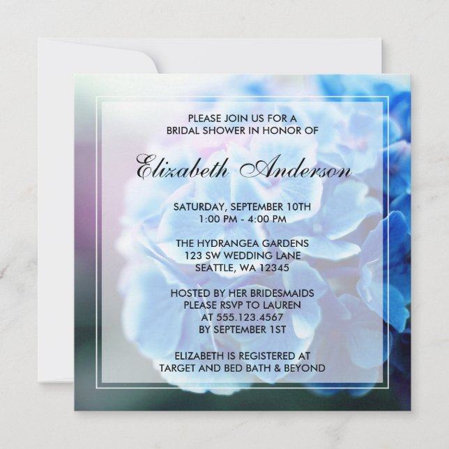 Invitación Hidrangea azul púrpura Ducha de novia (Anverso)
