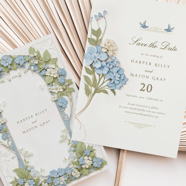 Invitación Hidrangea azul romántica salve al Boda de fechas (Subido por el creador)