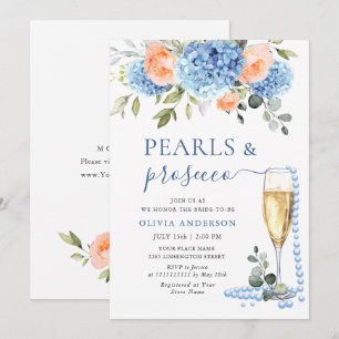 Invitación Hidrangea azul Rubor Roses rosados PEARLS & Prosec