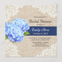 Invitación Hidrangea Azul Rusa Lace & Burlap Bridal Shower
