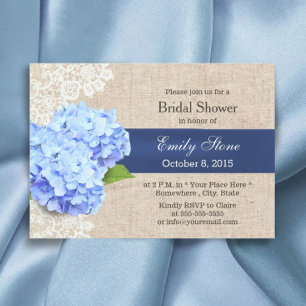 Invitación Hidrangea Azul Rusa Lace & Burlap Bridal Shower