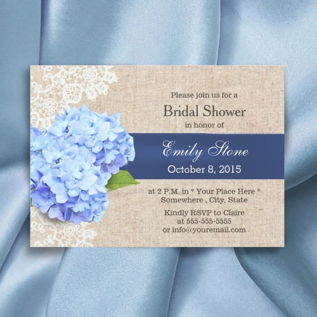 Invitación Hidrangea Azul Rusa Lace & Burlap Bridal Shower (Subido por el creador)