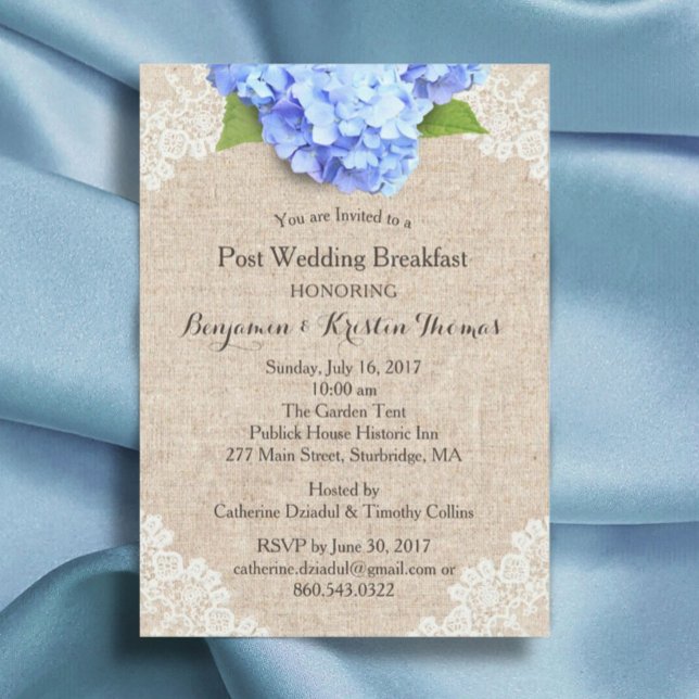 Invitación Hidrangea Azul Rústico Desayuno post Boda #2 (Subido por el creador)
