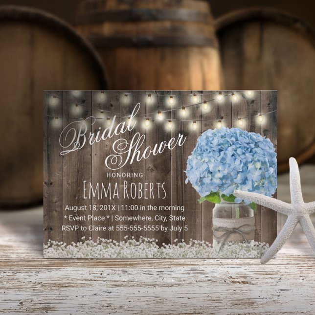 Invitación Hidrangea Azul Rústico Floral Jar Ducha Bridal (Subido por el creador)