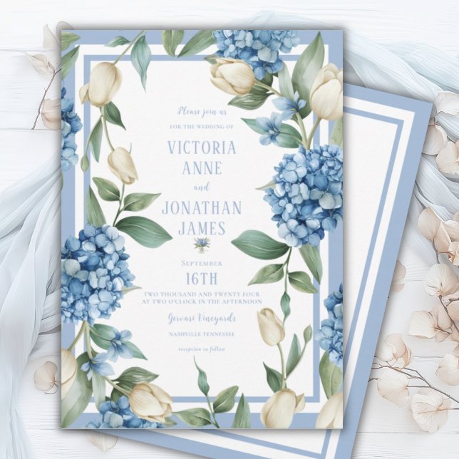 Invitación Hidrangea azul y Boda de tulipanes (Subido por el creador)