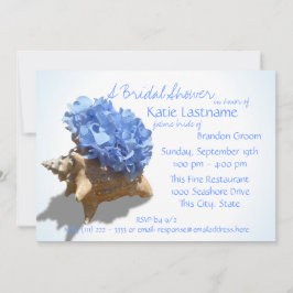 Invitación Hidrangea azul y ducha de conchas marinas