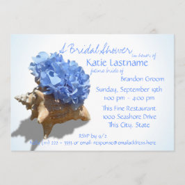 Invitación Hidrangea azul y ducha de conchas marinas