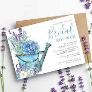 Invitación Hidrangea azul y ducha de novia floral de lavanda