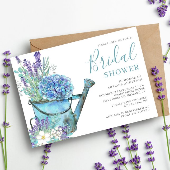 Invitación Hidrangea azul y ducha de novia floral de lavanda (Subido por el creador)