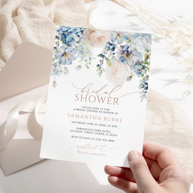 Invitación Hidrangea azul y Rosas Rubor ducha de novia (Subido por el creador)