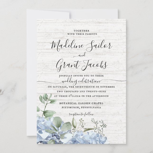 Invitación Hidrangea azul y vegetación Boda Invi (Anverso)