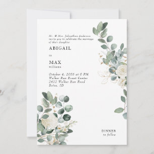 Invitación Hidrangea blanca Eucalyptus Boda floral blanca