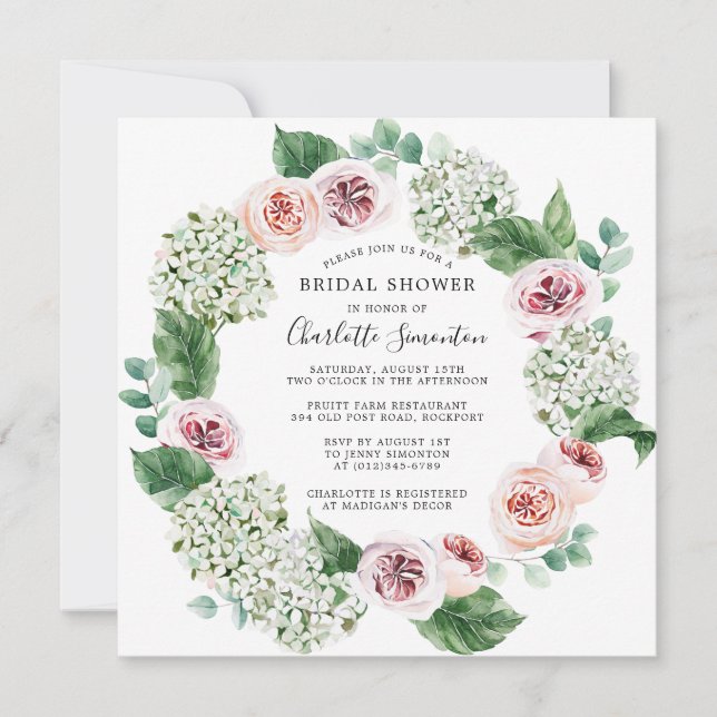 Invitación Hidrangea Blanca Rosa Floral Floral Rosa Floral Du (Anverso)