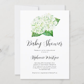 Invitación Hidrangea blanca Watercolor Baby Shower Botánico