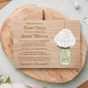 Invitación Hidrangea Blanca y Country Mason Jar Bridal Shower