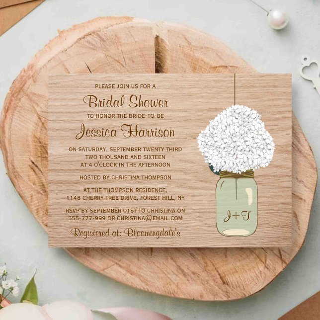 Invitación Hidrangea Blanca y Country Mason Jar Bridal Shower (Subido por el creador)