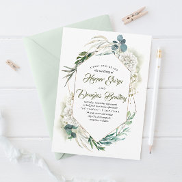 Invitación Hidrangea blanca y vegetación Boda floral moderna