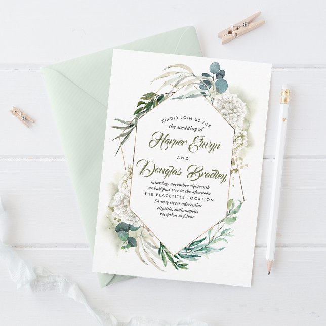 Invitación Hidrangea blanca y vegetación Boda floral moderna (Subido por el creador)