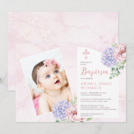 Invitación Hidrangea Blooms Chica Baptismo Foto Bebé