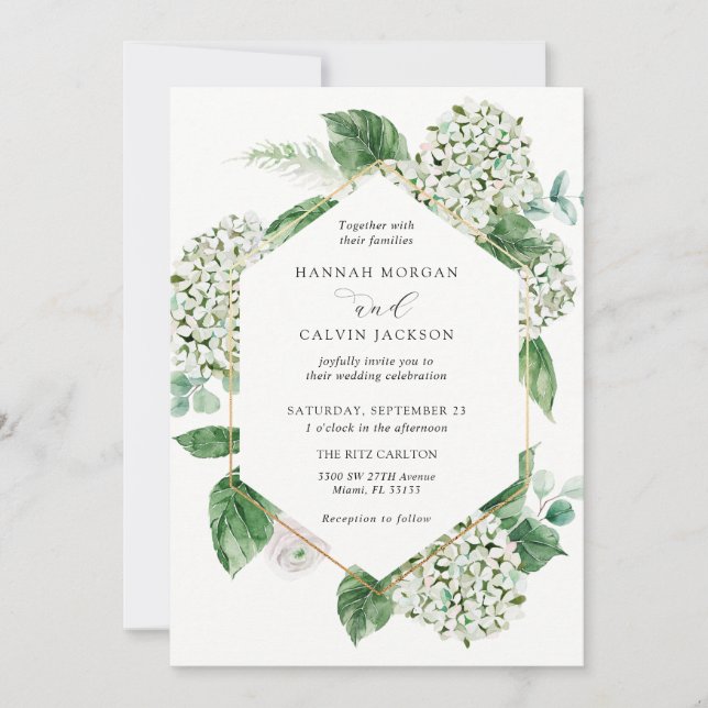 Invitación Hidrangea Blossoms y Greenery Boda (Anverso)