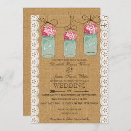 Invitación hidrangea burlap Frasco de masón ruso boda