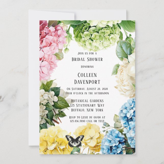 Invitación Hidrangea colorida Butterfly Shower (Anverso)