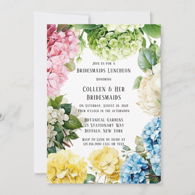 Invitación Hídrangea colorida Mariposa Bridesmaids Luncheon (Anverso)