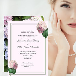 Invitación Hídrangea de verano en flor, rosa, verde, Boda en