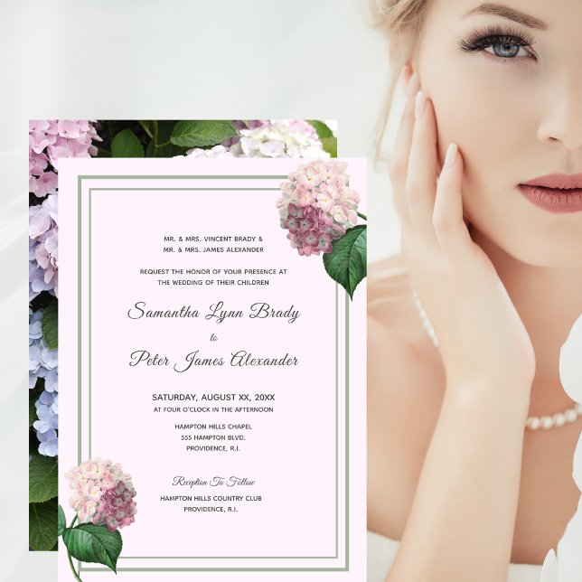 Invitación Hídrangea de verano en flor, rosa, verde, Boda en (Subido por el creador)