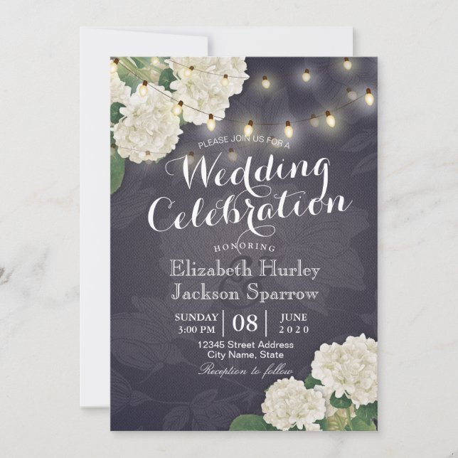 Invitación Hidrangea Flores de cuerda iluminan Boda azul de l (Anverso)