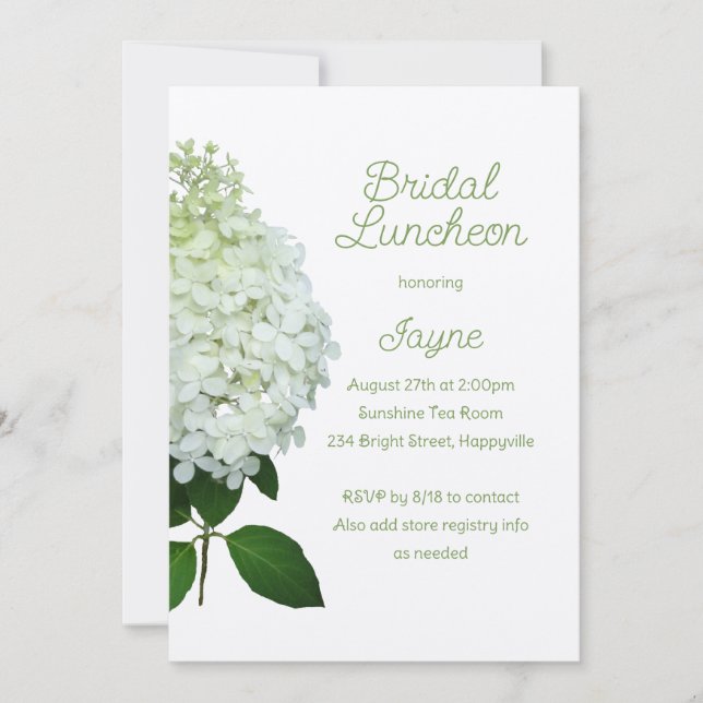 Invitación Hidrangea Limelight Bridal / Ducha de bodas (Anverso)