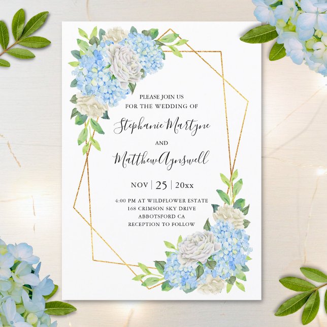 Invitación Hidrangea moderna Boda geométrico de rosas blancas (Subido por el creador)