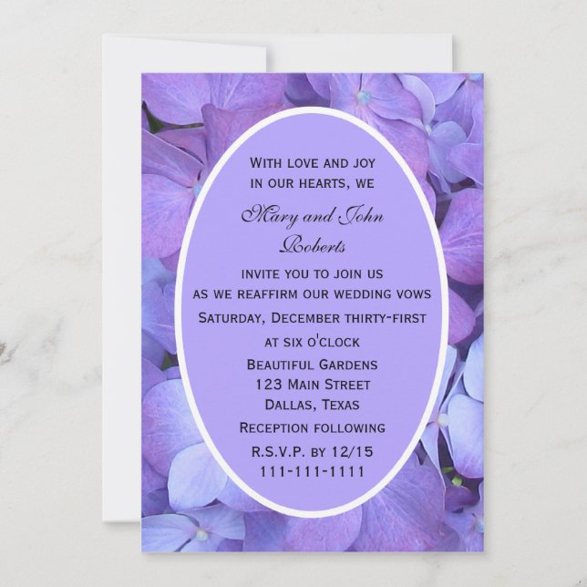 Invitación Hidrangea Púrpura Flores Vow Renovación (Anverso)