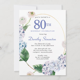 Invitación Hidrangea Rosa 80ª fiesta de cumpleaños