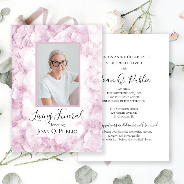 Invitación Hidrangea rosa Acuarela Viva Funeral Fiesta (Subido por el creador)