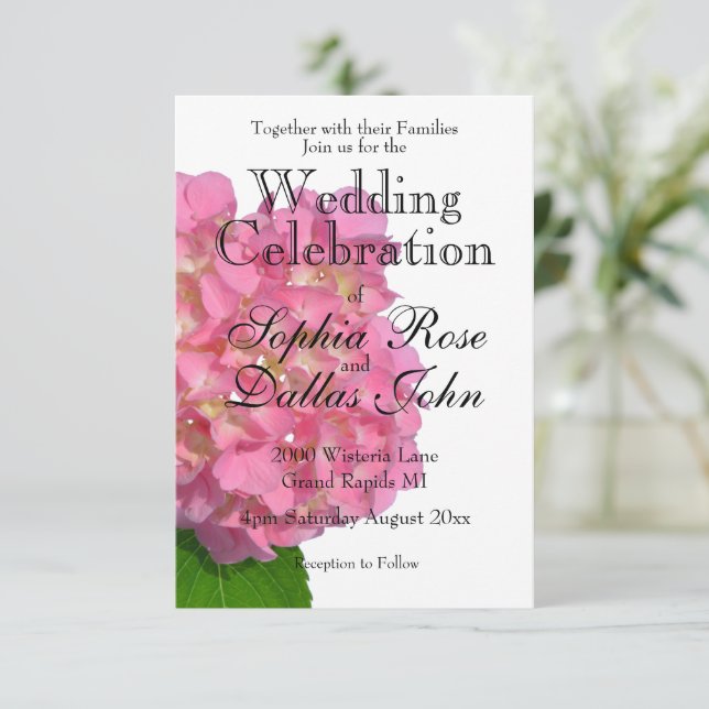 Invitación Hidrangea rosa Flor rosa rosa floral rosa (Anverso de pie)