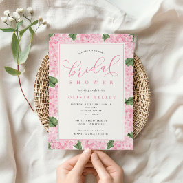Invitación Hidrangea rosa Flores caligrafía ducha de novia